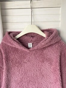 SHEIN 青少年女孩秋冬款連帽極簡貓耳可愛舒適保暖內裡加厚家居休閒洋裝 - 淺粉色 - 查看 8