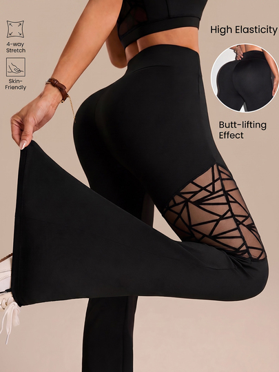 Dewbera Dewbera Women's Sports Yoga Outdoor Gym Leggings Tight Pants With Diamond Grid Mesh Patchwork