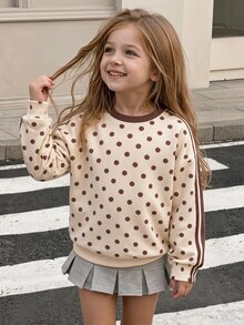 SHEIN 女童可愛寬鬆大學風彩色愛心圖案黑色秋季運動衫 - 彩色 - 查看 3