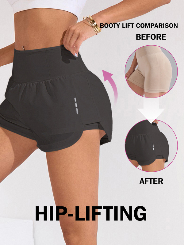 WanderVale Women's Elastic Waist Pocket Loose Casual Double Layer Shorts High Waist Gym Shorts Women Exercise Shorts