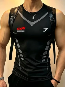 Gym Rark 男士字母印花休閒健身運動背心 - 黑色 - 查看 3