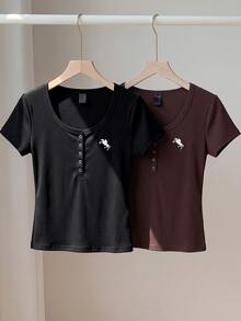 Comfortcana 2PCS Plus Size T-Shirts - Multicolor - View 6