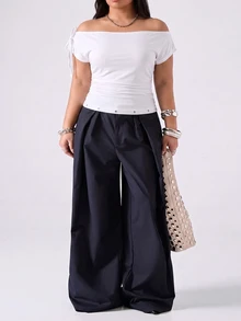 LYSMO Plus Size Summer Casual Sexy All White Off-Shoulder Tie-Front T-Shirt Going Out Date Night - White - View 7