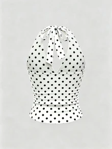 SHEIN Plus Size Women's Sexy Ruched Halter Tie Tank Top For Vacation, Date Night - Multicolor - View 5