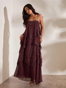 Opulessa Gaun Kasual Tenun dengan Tali Bahu Tipis untuk Wanita - Coffee Brown - View 5
