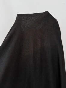 SHEIN CURVE+ 大尺碼女款休閒街頭風寬鬆優雅黑色喇叭袖前綁帶荷葉邊長版外套，適合夏季早晨居家穿著、度假、婚禮賓客及辦公室 - 黑色 - 查看 7