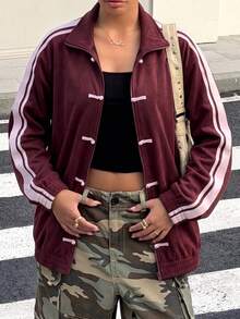Muchica Wine Red Knit Suede Women's Lightweight Jacket - Burgundy - View 5