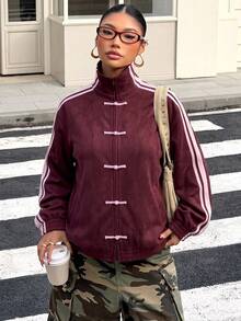 Muchica Wine Red Knit Suede Women's Lightweight Jacket - Burgundy - View 4
