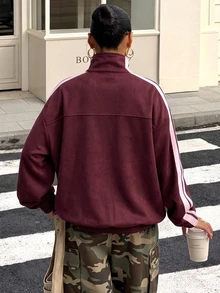 Muchica Wine Red Knit Suede Women's Lightweight Jacket - Burgundy - View 2