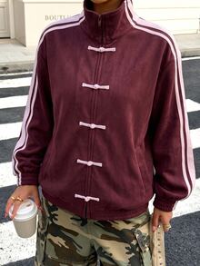 Muchica Wine Red Knit Suede Women's Lightweight Jacket - Burgundy - View 3
