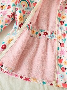SHEIN 女孩可愛印花保暖內裡加厚拉鍊夾克，秋冬款 - 彩色 - 查看 4
