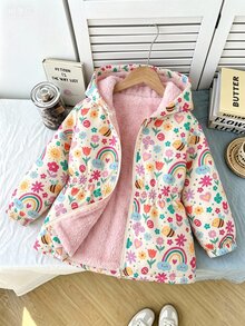 SHEIN 女孩可愛印花保暖內裡加厚拉鍊夾克，秋冬款 - 彩色 - 查看 1