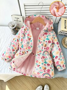 SHEIN 女孩可愛印花保暖內裡加厚拉鍊夾克，秋冬款 - 彩色 - 查看 9
