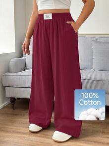SHEIN EZwear Plus Size Women's Denim Casual Versatile Daily Wear Long Pants - Burgundy - View 4