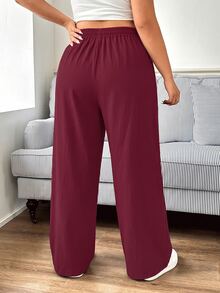 SHEIN EZwear Plus Size Women's Denim Casual Versatile Daily Wear Long Pants - Burgundy - View 2