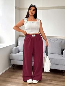 SHEIN EZwear Plus Size Women's Denim Casual Versatile Daily Wear Long Pants - Burgundy - View 3