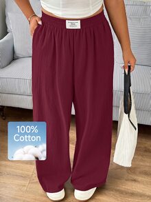 SHEIN EZwear Plus Size Women's Denim Casual Versatile Daily Wear Long Pants - Burgundy - View 1