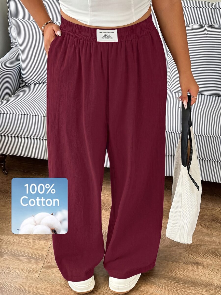 SHEIN EZwear Plus Size Women's Denim Casual Versatile Daily Wear Long Pants - Burgundy - View 1