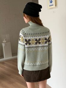 K-Vae 女款羅紋拼接提花拉鍊長袖針織衫 - 米色 - 查看 2