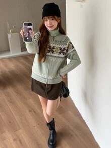 K-Vae 女款羅紋拼接提花拉鍊長袖針織衫 - 米色 - 查看 6
