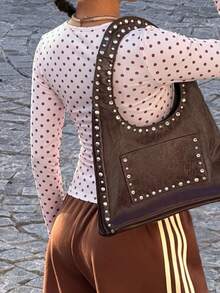 Muchica Polka Dot Casual Plus Size Women's T-Shirt Fall - Pink - View 2