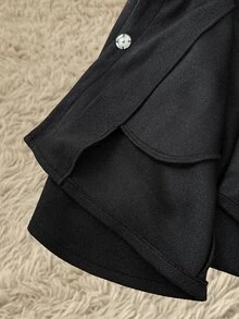 SHEIN CURVE+ Jaket Wanita Ukuran Besar Warna Hitam dengan Bukaan Depan dan Lengan Kelelawar, Model A-Line Longgar, Gaya Kasual untuk Musim Gugur/Dingin - Hitam - View 8