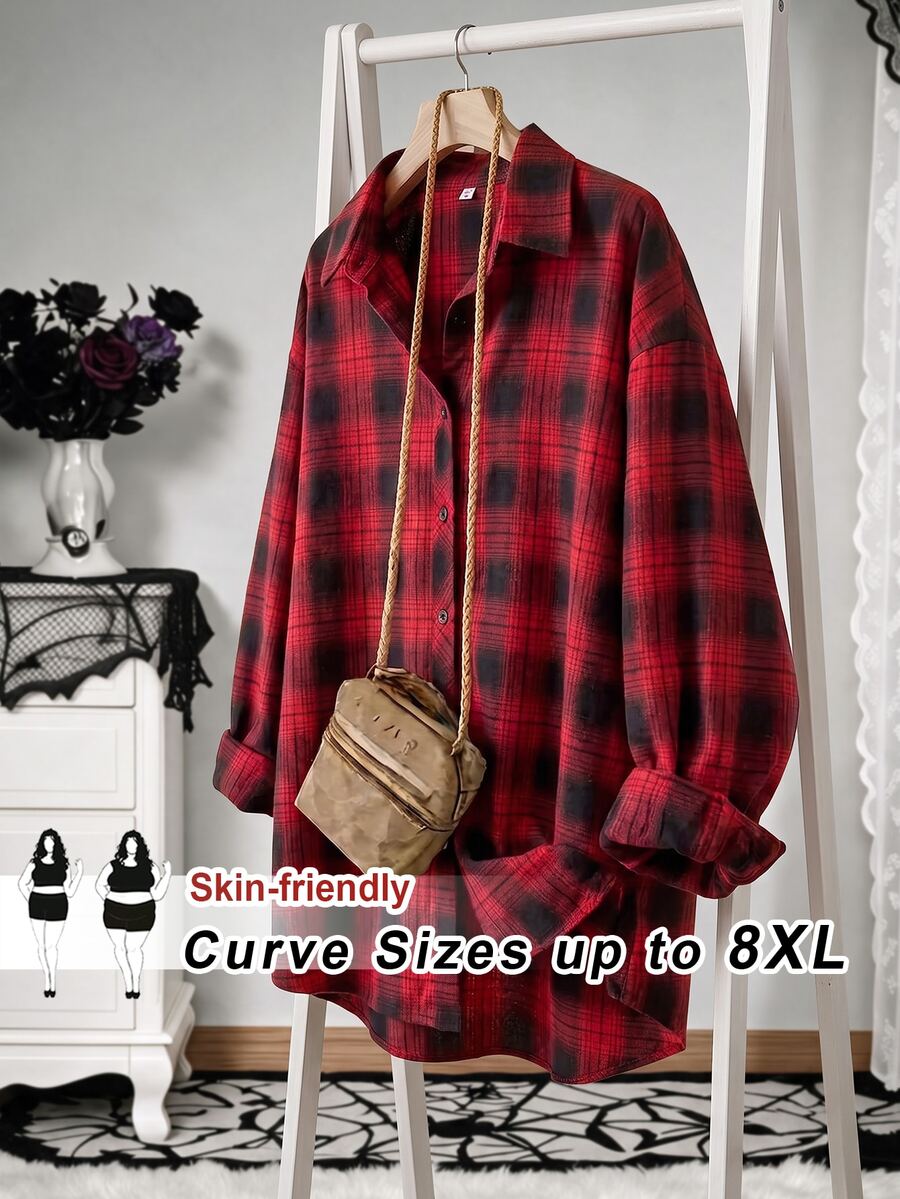 SHEIN CURVE+ 大尺碼女款感恩節秋季休閒日常穿著襯衫 - 彩色 - 查看 1