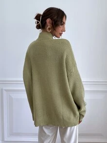 Calvaya Stand Collar Batwing Sleeve Sweater,Long Sleeve Tops Knit Pullover Fall Winter - Olive Green - View 2