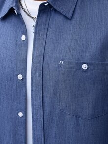 Manfinity CasualCool Men's Faux Linen Texture Royal Blue Single-Breasted Loose Fit Commuter Versatile Long Sleeve Shirt - Royal Blue - View 4
