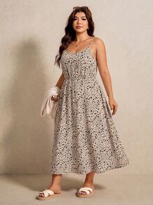 Elaquor Plus Size Vacation Casual Solid Color Top & Ditsy Floral Dress 2-Piece Set Casual Vacation Daily Going Out 2 Pieces Set For Women Casual Office Wear - Multicolor - View 4