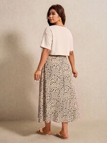 Elaquor Plus Size Vacation Casual Solid Color Top & Ditsy Floral Dress 2-Piece Set Casual Vacation Daily Going Out 2 Pieces Set For Women Casual Office Wear - Multicolor - View 3