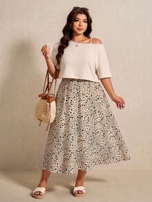 Elaquor Plus Size Vacation Casual Solid Color Top & Ditsy Floral Dress 2-Piece Set Casual Vacation Daily Going Out 2 Pieces Set For Women Casual Office Wear - Multicolor - View 8