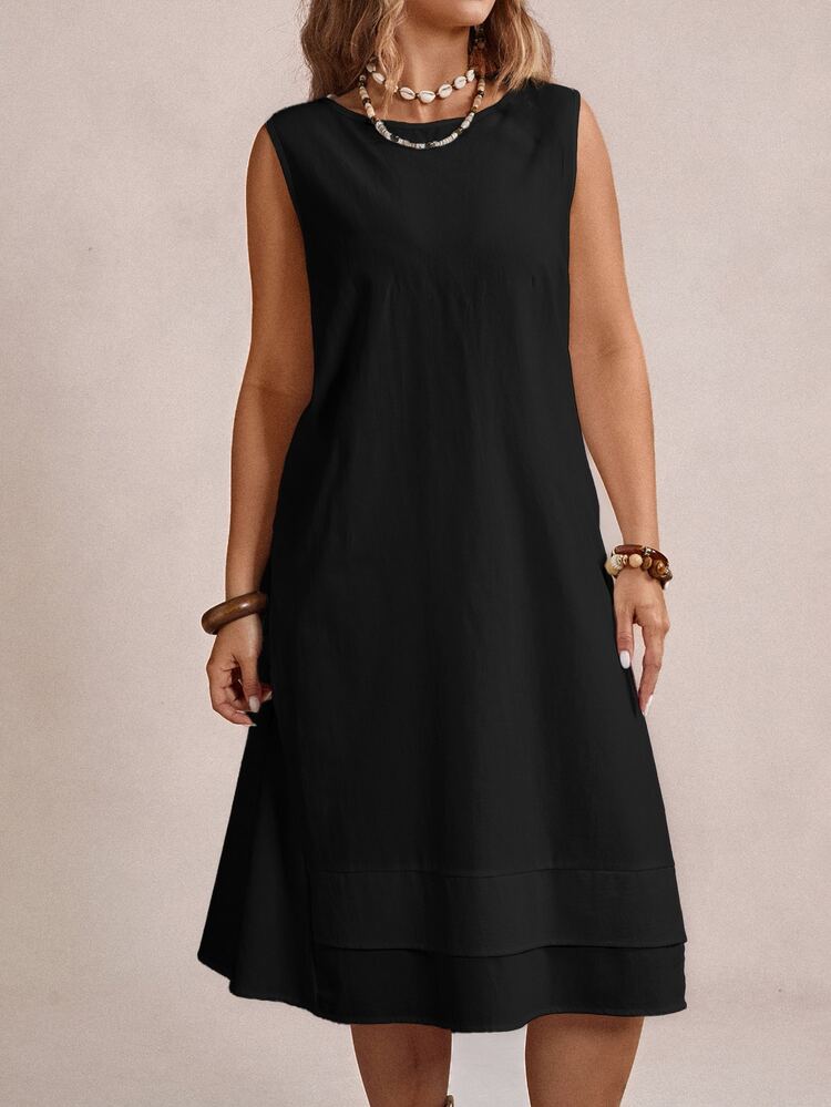 Freevana Women's Plus Size Sleeveless Vacation Style Casual Dress Formal Vacation Black Summer - Black - View 3