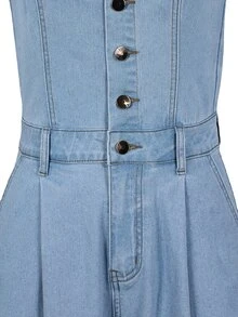 Everyssa Jumpsuit Denim Kasual Kaki Lebar Pinggang Tinggi Warna Biru Muda untuk Liburan Sehari-hari, Elastis, Nyaman, dan Menawan untuk Wanita di Musim Panas - Biru - View 8