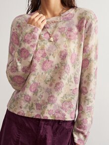 Bohemela Women's Casual Floral Print Sweater, Autumn/Winter - Apricot - View 1