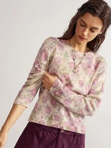 Bohemela Women's Casual Floral Print Sweater, Autumn/Winter - Apricot - View 7