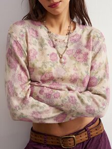 Bohemela Women's Casual Floral Print Sweater, Autumn/Winter - Apricot - View 5