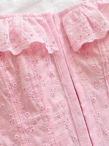 Soleia Corset de moldeo con cuello cuadrado, mangas cortas, volantes y bordados calados, para el verano - Rosa - Ver 3