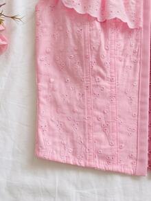 Soleia Corset de moldeo con cuello cuadrado, mangas cortas, volantes y bordados calados, para el verano - Rosa - Ver 5