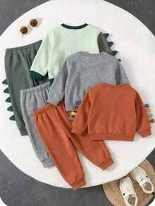 Baby Boy Cartoon Dinosaur Pattern Knitted Soft Crew Neck Long Sleeve Pullover Sweatshirt,Halloween Fall School Christmas - Green - View 2