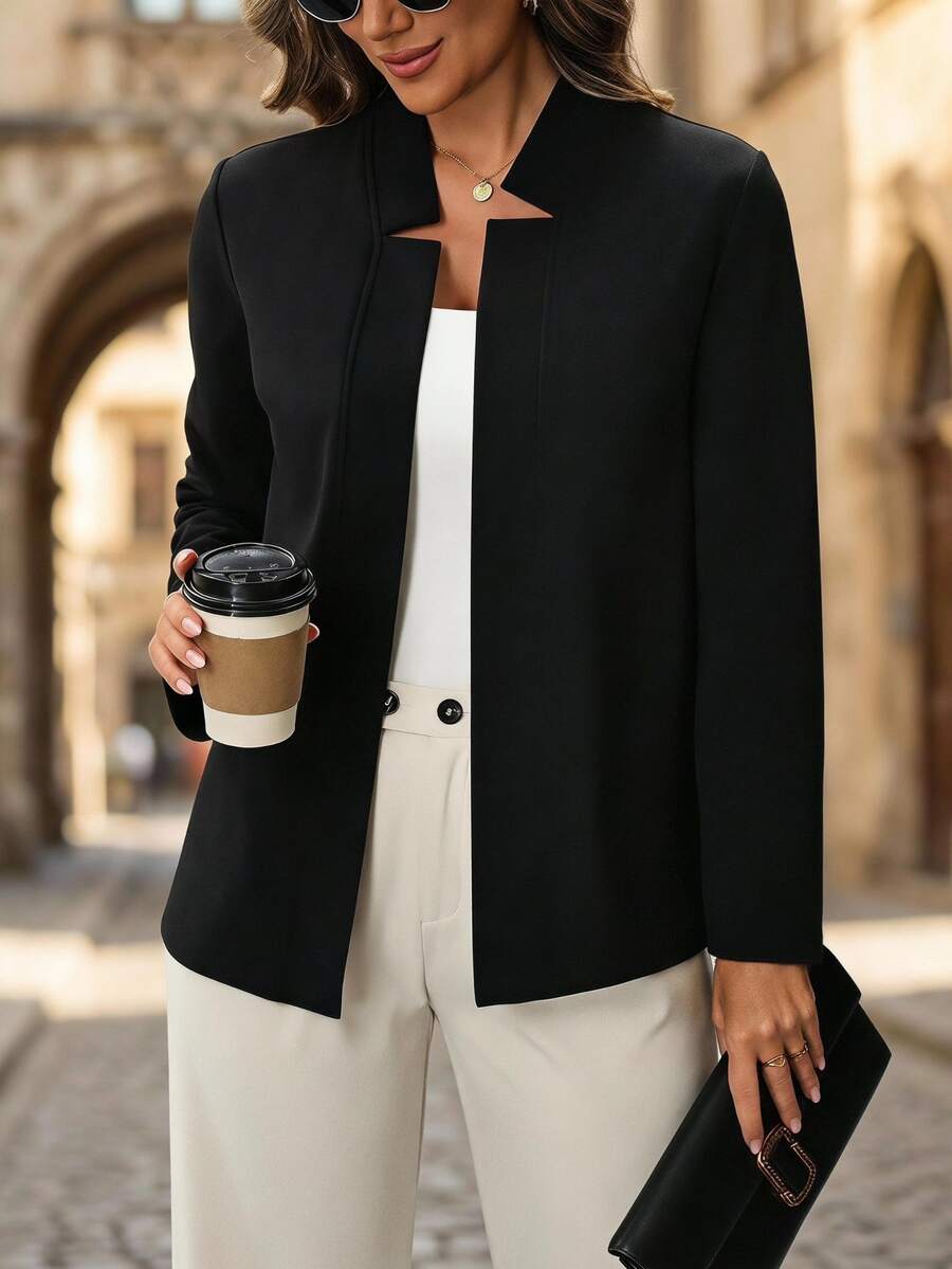 EMERY ROSE Blazer negro de manga larga ajustado para mujer, ropa de mujer de otoño