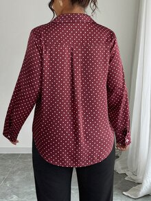 Elenzga Plus Size Casual Commute Polka Dot Print Shirt Fall - Multicolor - View 2