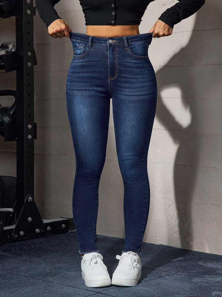 Flexra Casual Elegant Skinny High Waist Blue Going Out Stretchy Denim Flattering Daily Wear Jeans For Women Autumn And Winter Fleece Lining For Warmth - Dark Wash - View 5