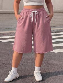 Muchica Lotus Pink Casual Women's Plus Size Drawstring Waist 5-Inch Shorts - Dusty Pink - View 6