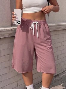 Muchica Lotus Pink Casual Women's Plus Size Drawstring Waist 5-Inch Shorts - Dusty Pink - View 5
