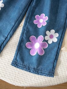 SHEIN Kids Young Girl Woven Floral Print Straight Leg Pants - Multicolor - View 8