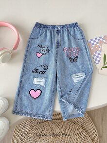 SHEIN Kids Young Girl Woven Floral Print Straight Leg Pants - Multicolor - View 4
