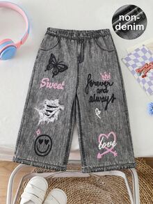 SHEIN Kids Young Girl Woven Floral Print Straight Leg Pants - Multicolor - View 3