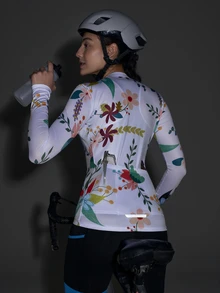 Exploreva Exploreva Women's Long Sleeve Ditsy Floral Cycling Jersey,Bike Ride Outfit - White - View 3