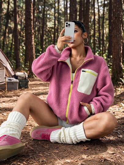 Exploreva Exploreva Women Sports Jackets Outdoor Rosy Pink Jacket, Winter Coats Thermal Thick Warm Fleece Women's Casual & Hiking Fall KEEP Athleisure White